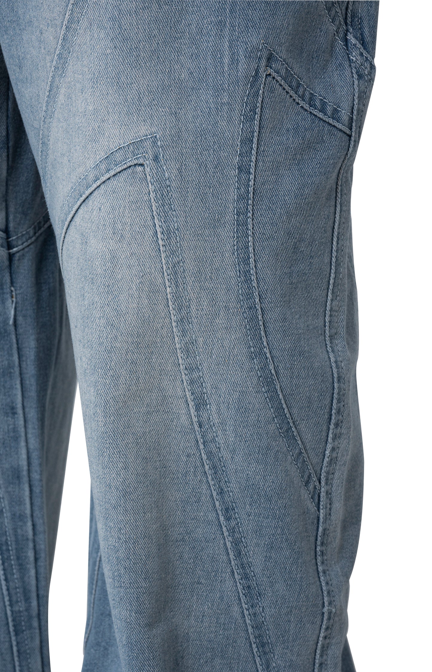 Fade ARC Jeans | Curved Paneled Wide-Leg Denim - Vintage Indigo Fade Streetwear Pants