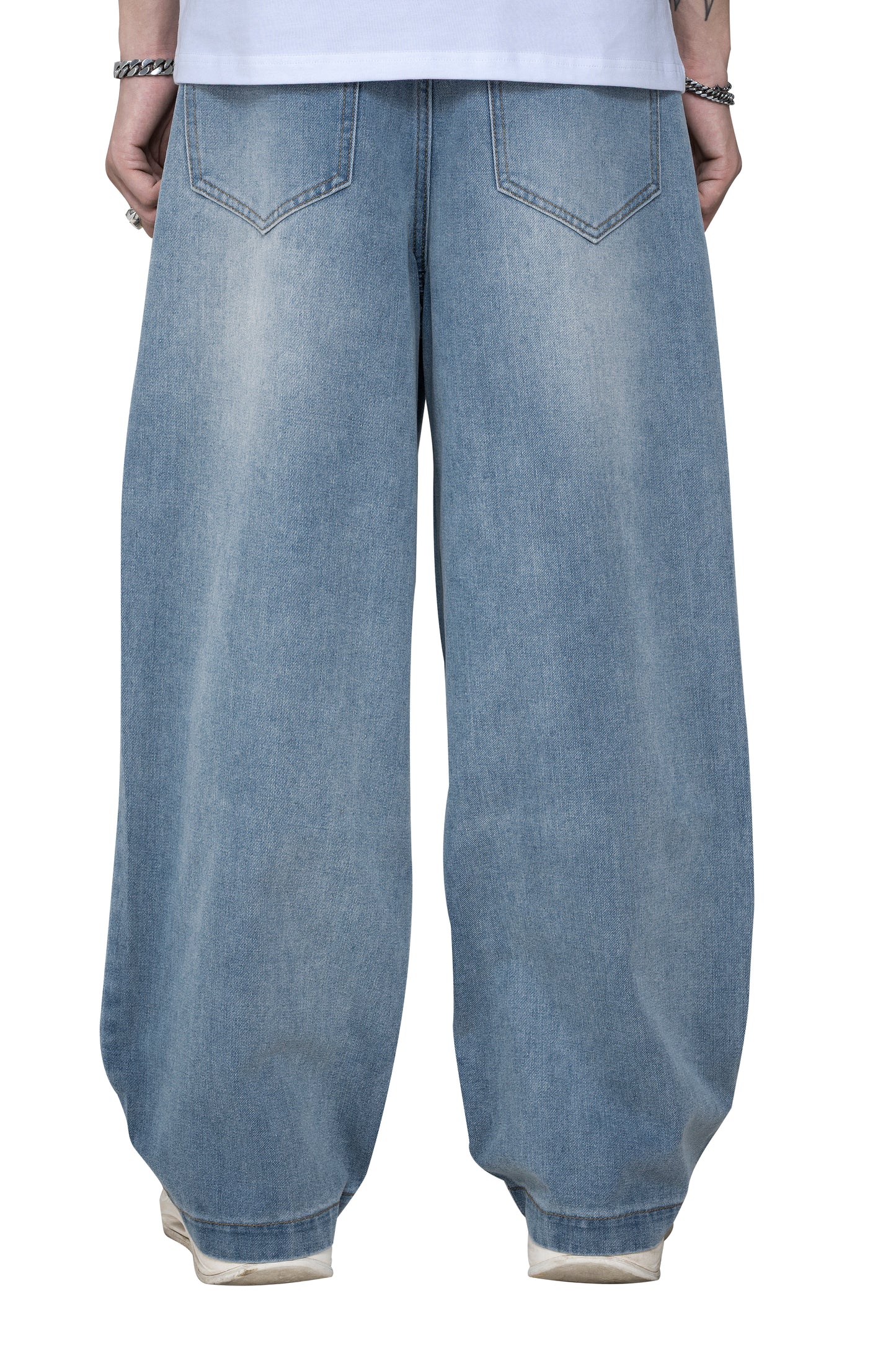 Fade Line Jeans | Architectural Paneled Wide-Leg Denim - Vintage Indigo Fade Streetwear Pants
