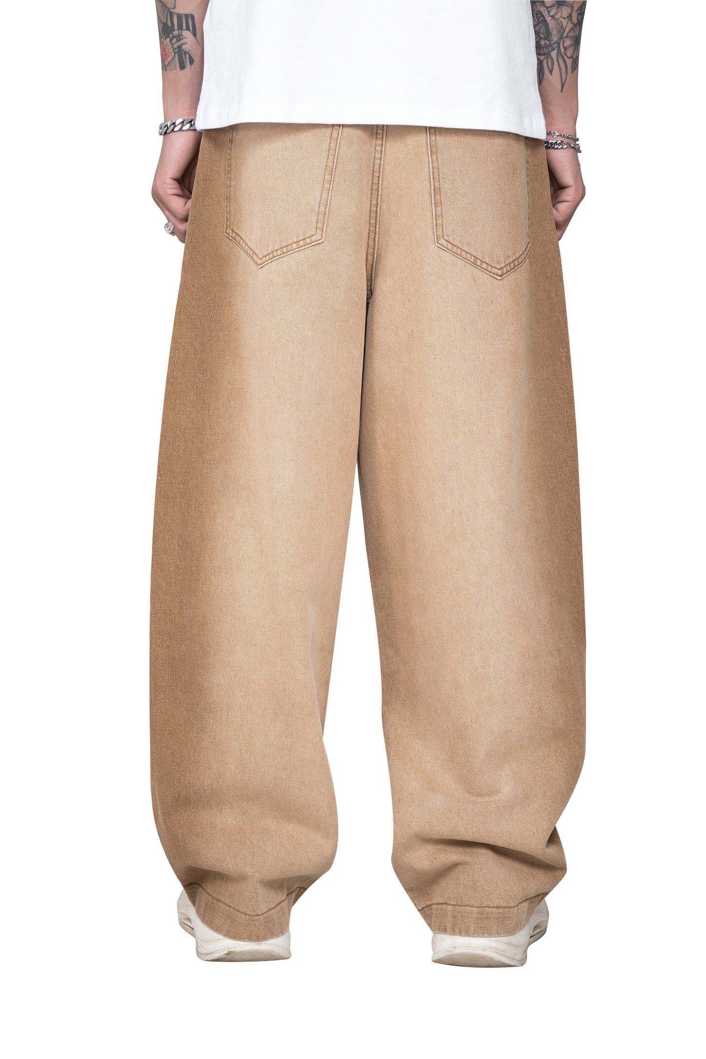 Dune Line Jeans | Wide Leg Paneled Denim - Vintage Sand Wash Earth Tone Streetwear Pants