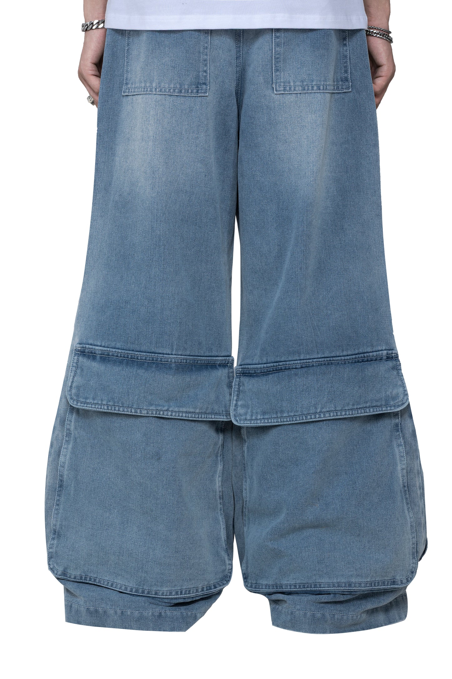 Fade Stack Cargo Pants | 3D Multi-Pocket Wide Leg Denim - Vintage Indigo Fade High-Utility Streetwear
