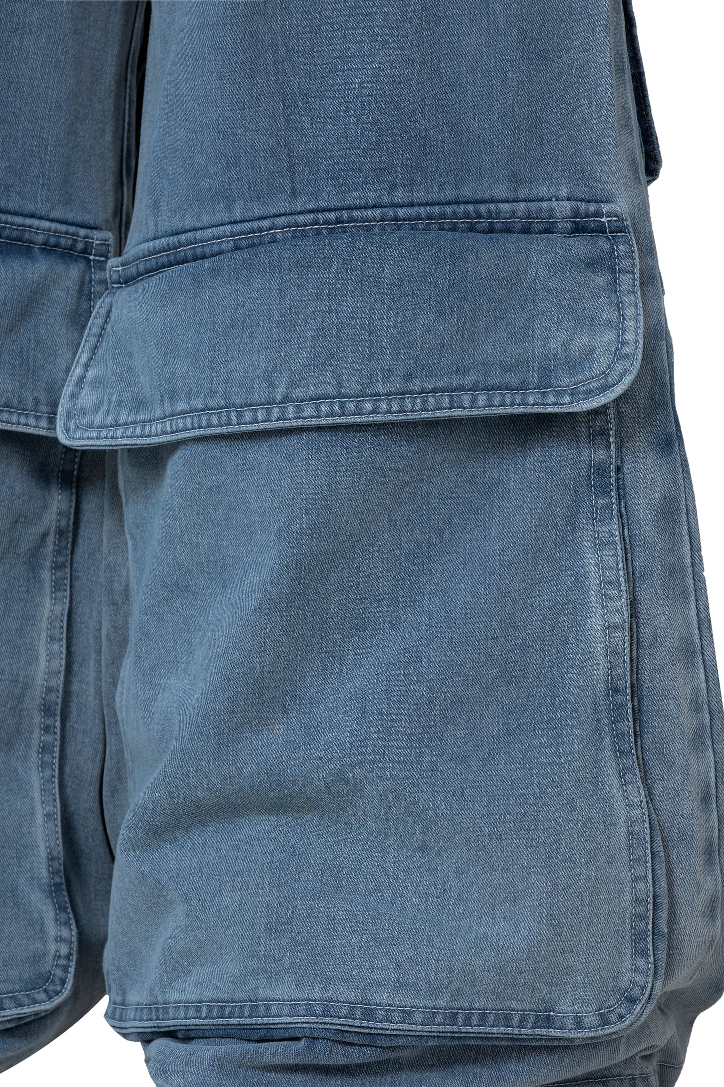 Fade Stack Cargo Pants | 3D Multi-Pocket Wide Leg Denim - Vintage Indigo Fade High-Utility Streetwear