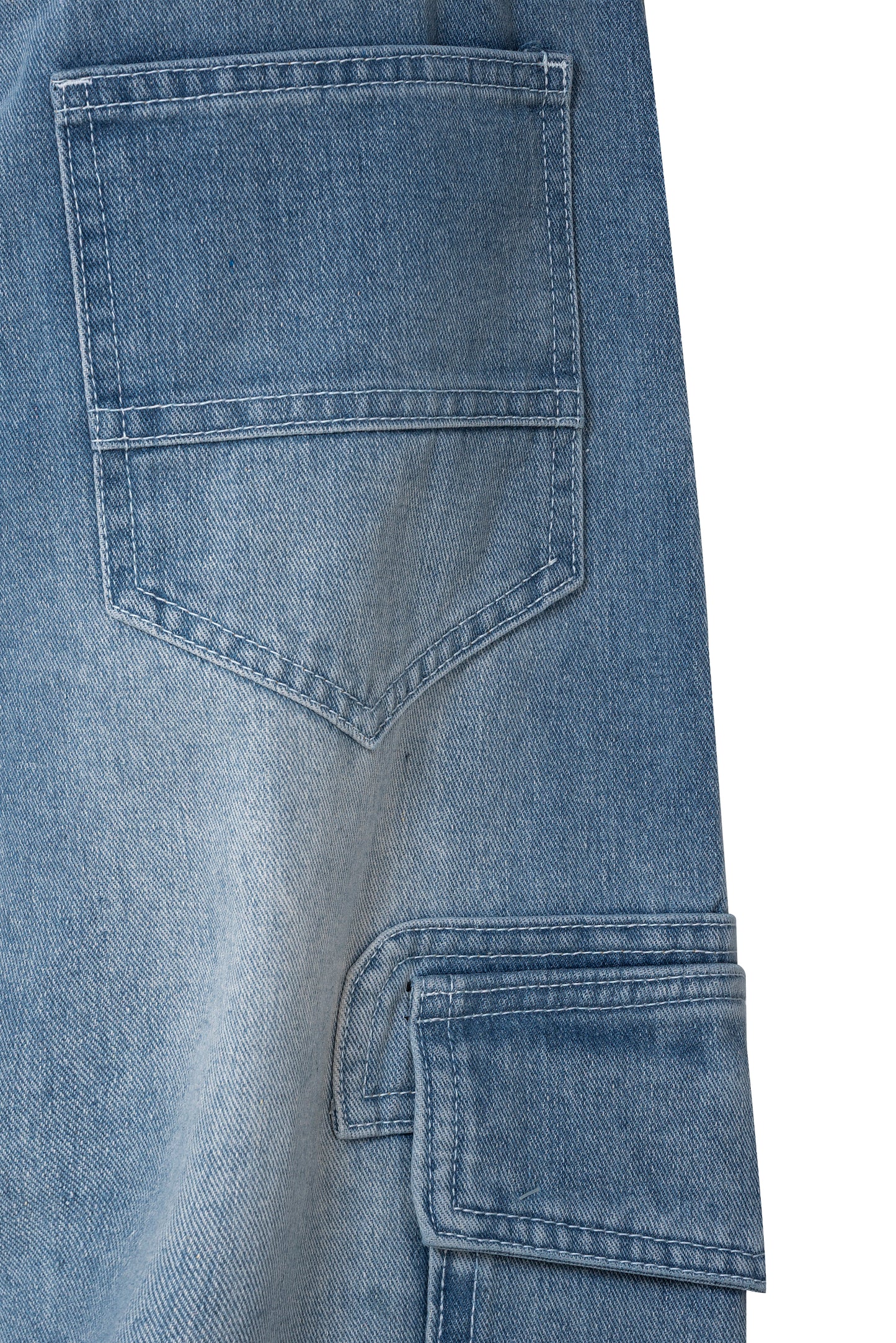 Fade Flow Cargo Pants | Streamlined Wide Leg Denim - Vintage Indigo Fade Minimalist Streetwear