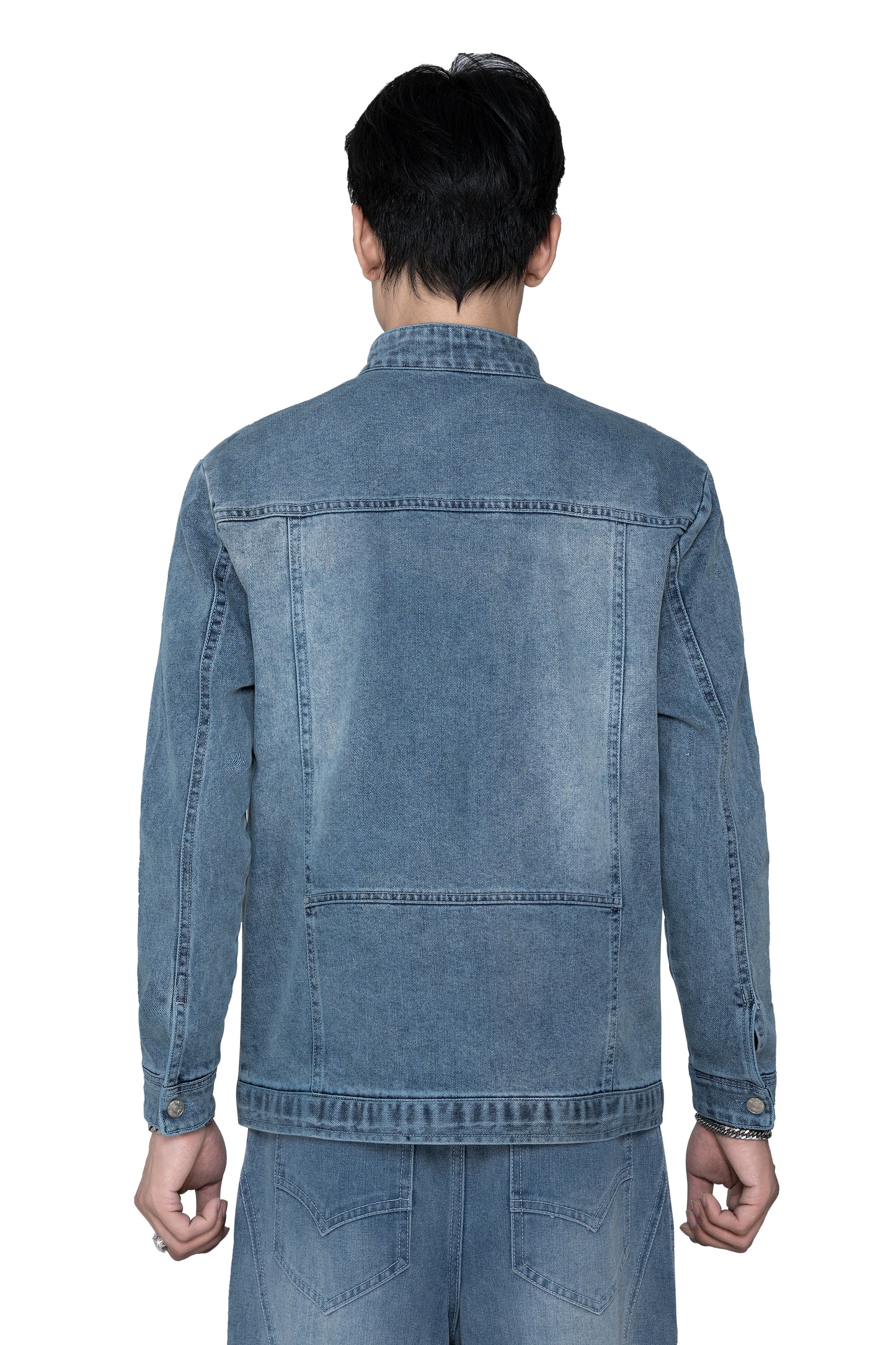 Fade Zip Denim Jacket | Vintage Indigo Fade Mock Neck - Premium Heavyweight Slim-Fit Streetwear Outerwear