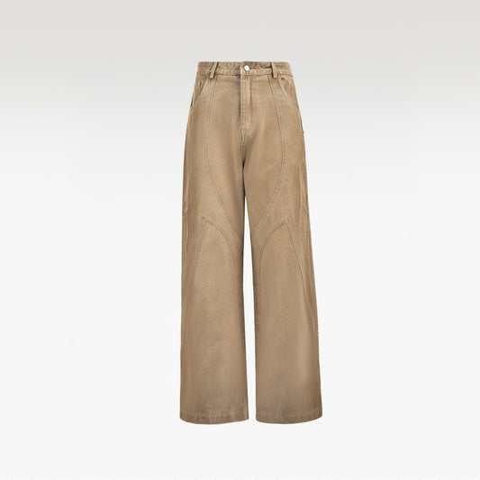 Dune ARC Jeans | Curved Paneled Wide-Leg Denim - Vintage Sand Wash Streetwear Pants