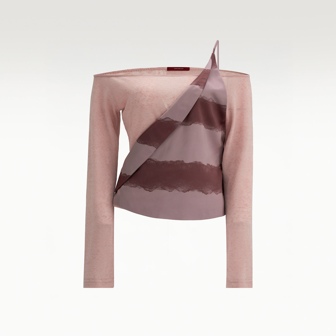 Elysian Pink Off-Shoulder Top | Dusty Pink Textured Sheer Top with Asymmetric Draped Silk Overlay