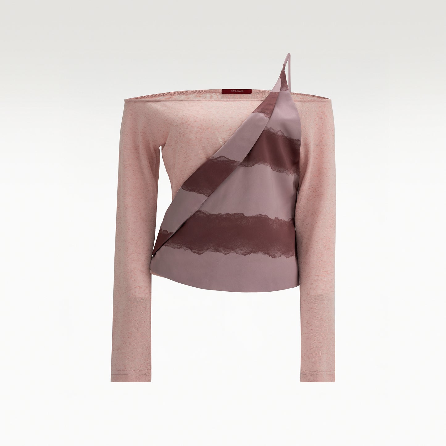 Elysian Pink Off-Shoulder Top | Dusty Pink Textured Sheer Top with Asymmetric Draped Silk Overlay