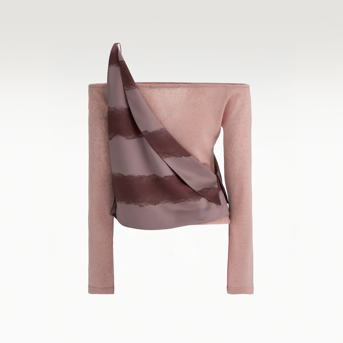 Elysian Pink Off-Shoulder Top | Dusty Pink Textured Sheer Top with Asymmetric Draped Silk Overlay