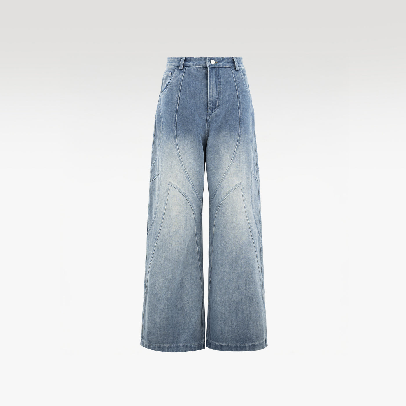Fade ARC Jeans | Curved Paneled Wide-Leg Denim - Vintage Indigo Fade Streetwear Pants