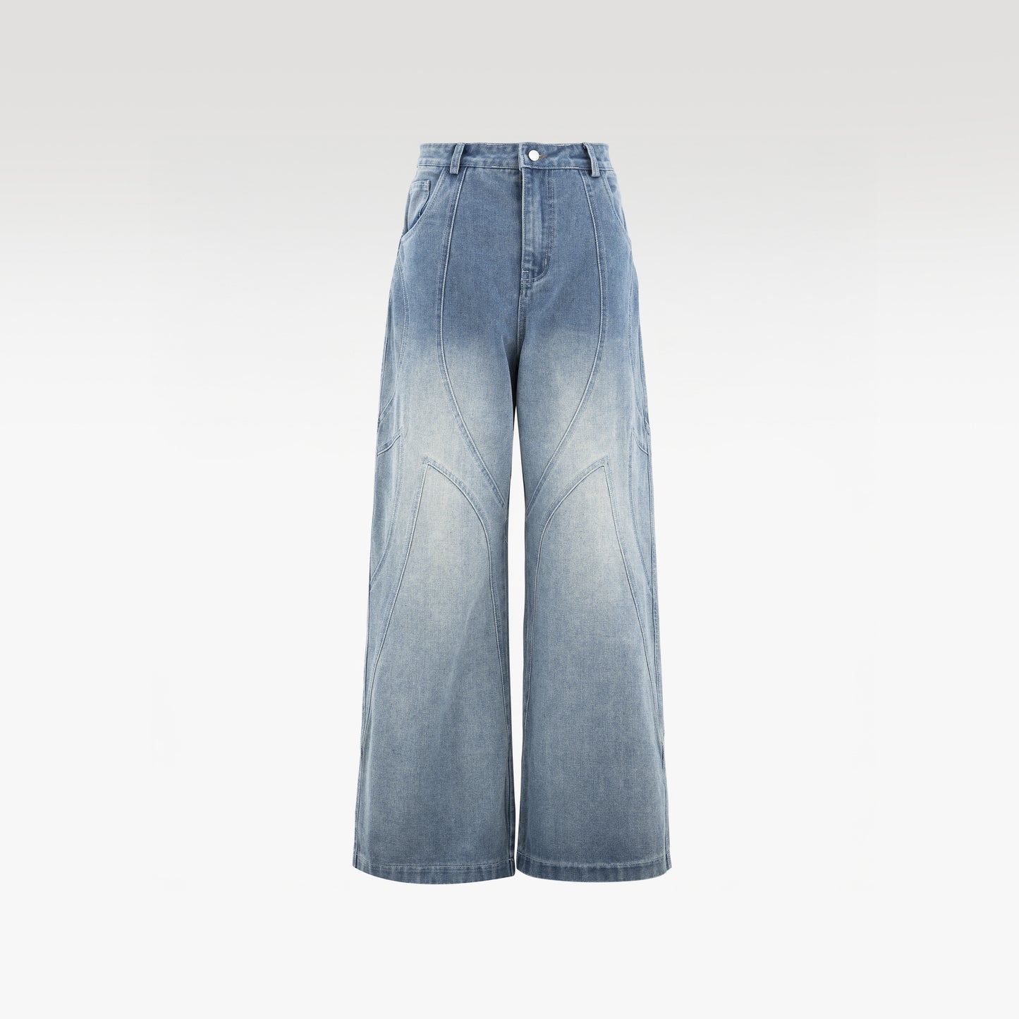 Fade ARC Jeans | Curved Paneled Wide-Leg Denim - Vintage Indigo Fade Streetwear Pants