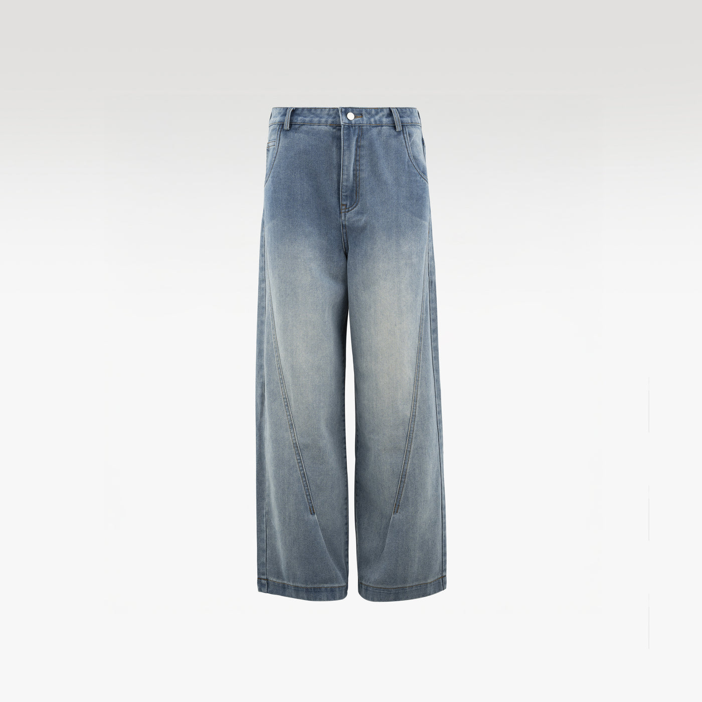 Fade Line Jeans | Architectural Paneled Wide-Leg Denim - Vintage Indigo Fade Streetwear Pants