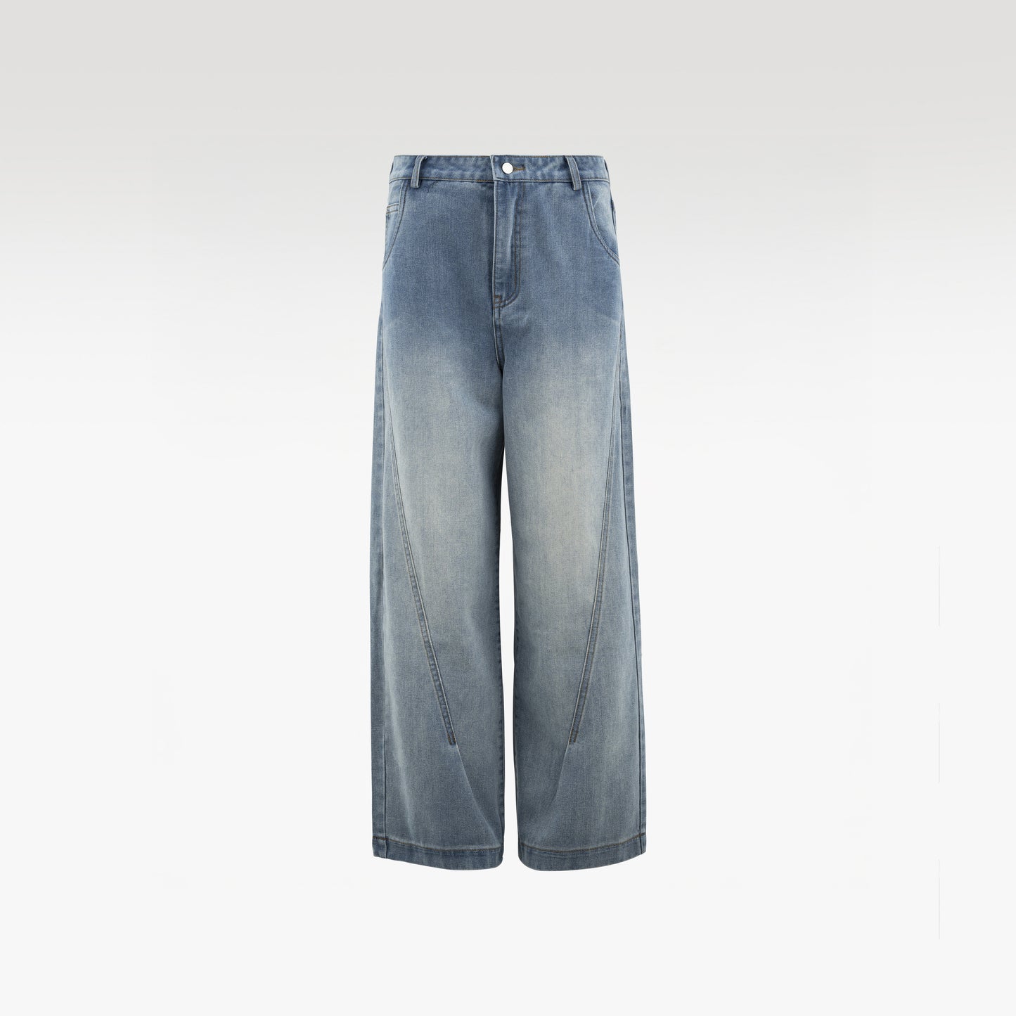Fade Line Jeans | Architectural Paneled Wide-Leg Denim - Vintage Indigo Fade Streetwear Pants