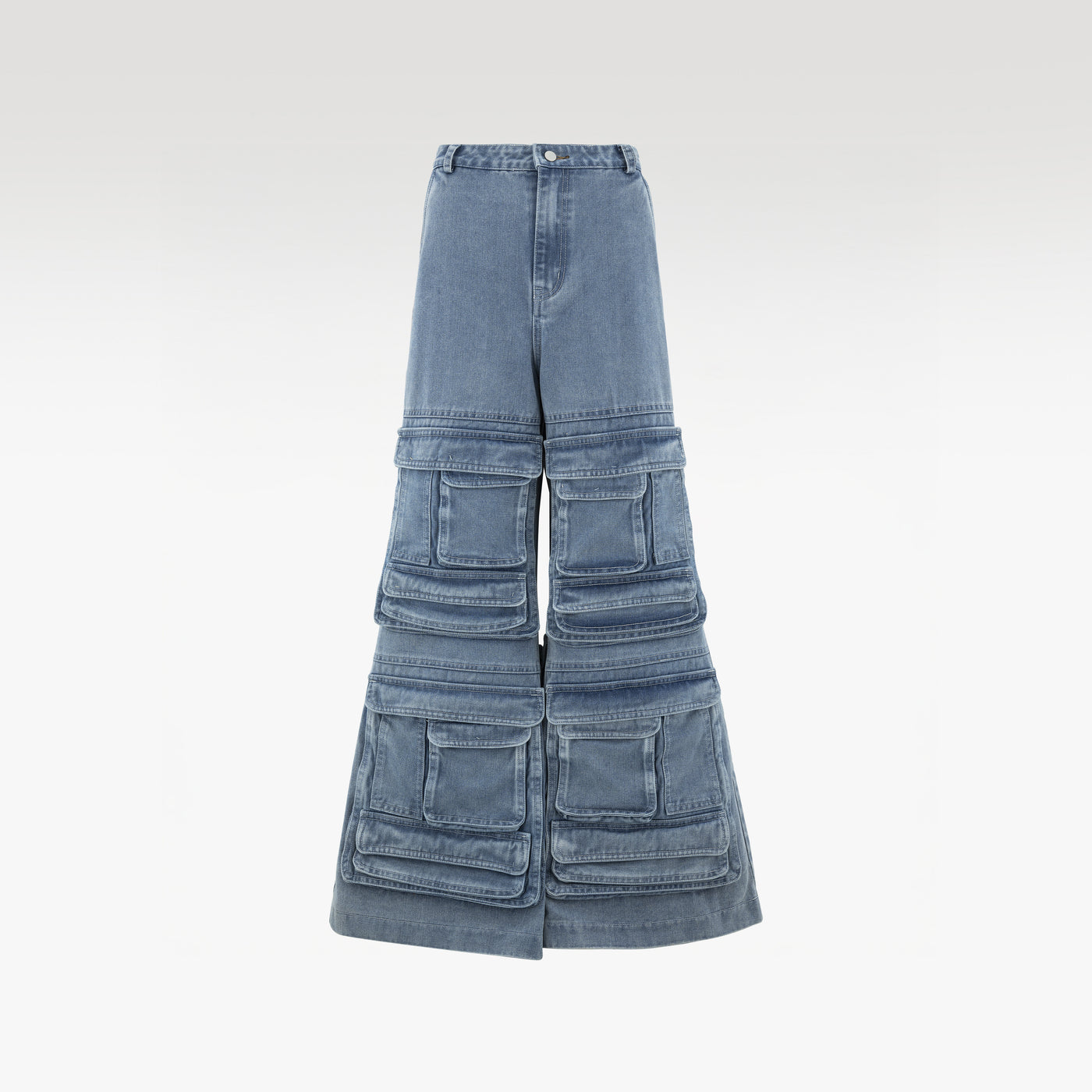 Fade Stack Cargo Pants | 3D Multi-Pocket Wide Leg Denim - Vintage Indigo Fade High-Utility Streetwear