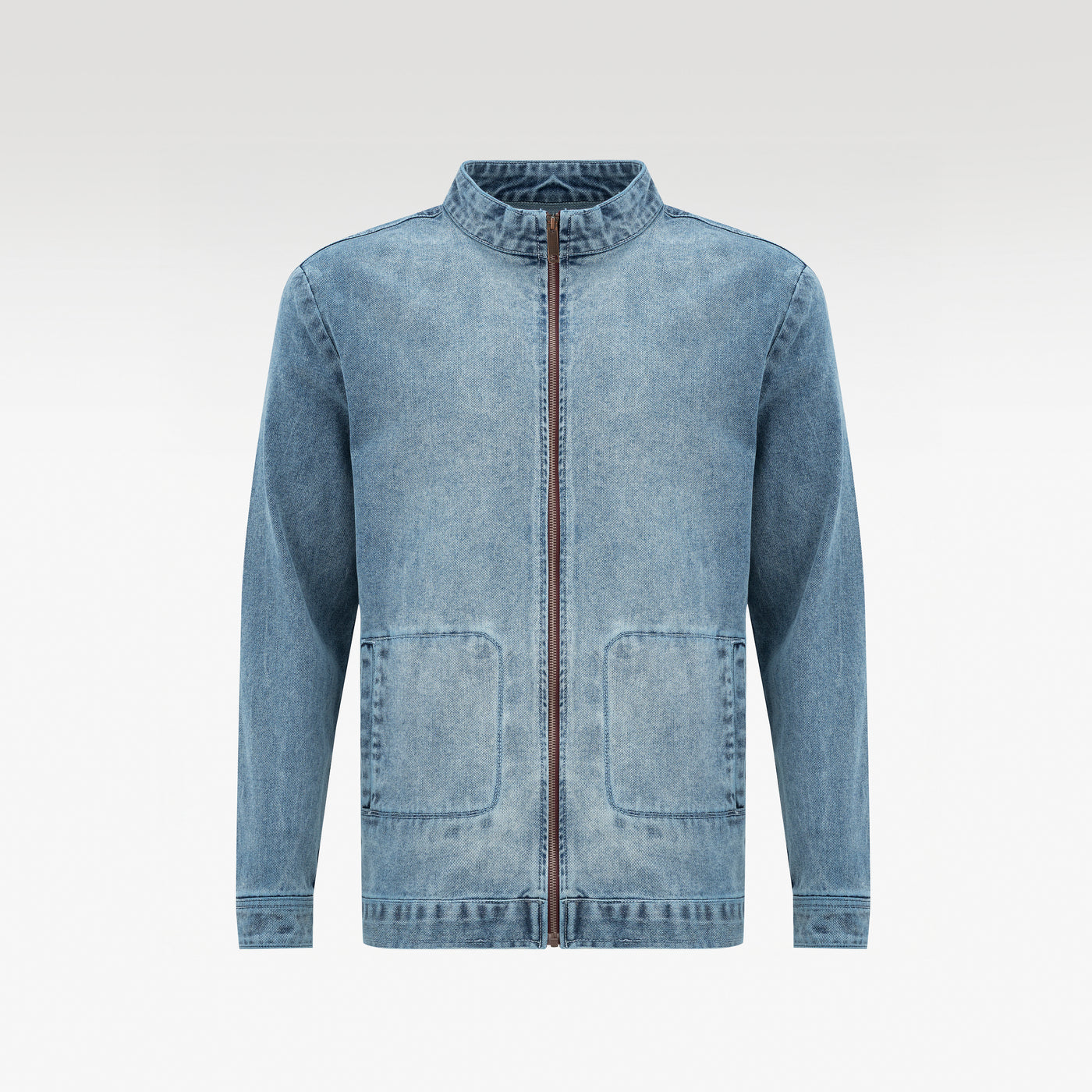 Fade Zip Denim Jacket | Vintage Indigo Fade Mock Neck - Premium Heavyweight Slim-Fit Streetwear Outerwear