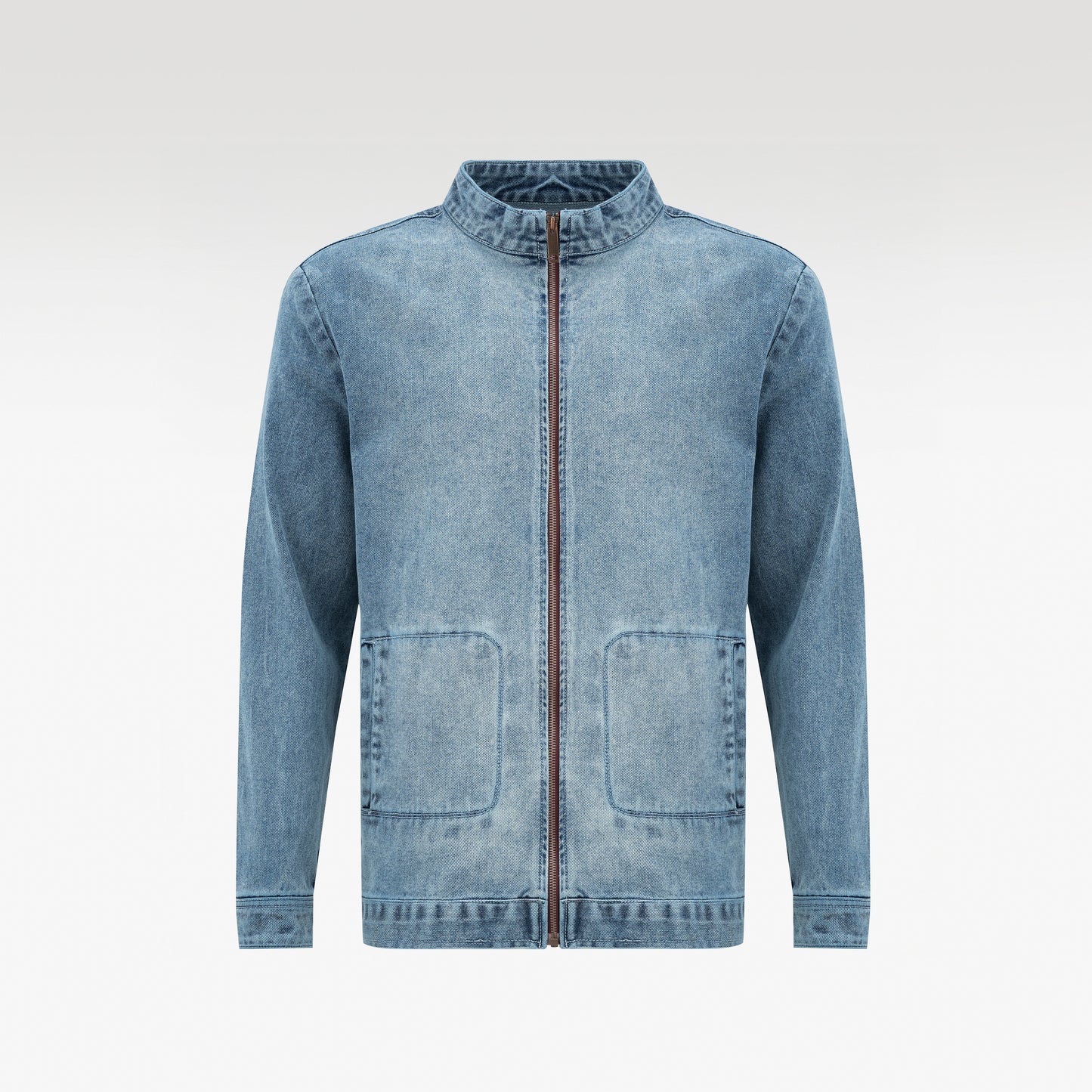 Fade Zip Denim Jacket | Vintage Indigo Fade Mock Neck - Premium Heavyweight Slim-Fit Streetwear Outerwear