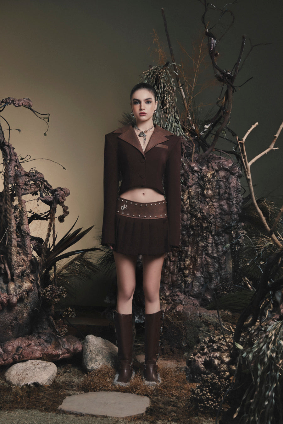 Wild Moss Blazer | Tailored Fit Faux Leather Cropped Structured Designer Streetwear