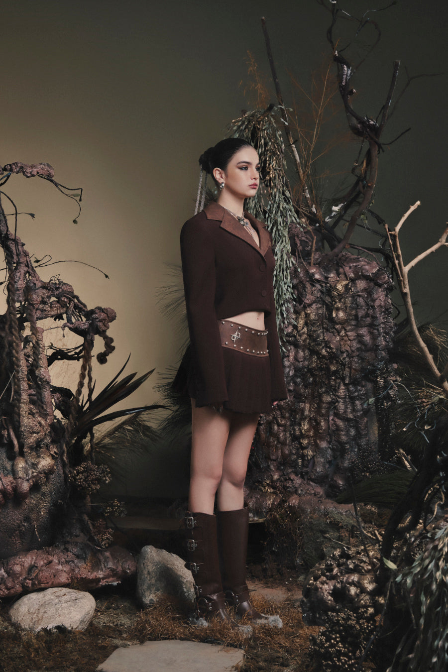 Wild Moss Blazer | Tailored Fit Faux Leather Cropped Structured Designer Streetwear