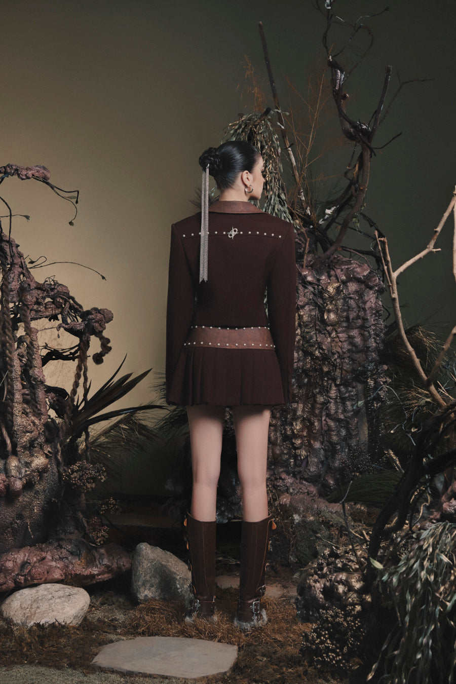 Wild Moss Blazer | Tailored Fit Faux Leather Cropped Structured Designer Streetwear