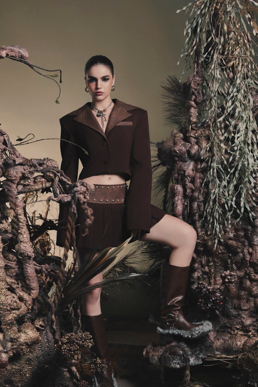 Wild Moss Blazer | Tailored Fit Faux Leather Cropped Structured Designer Streetwear