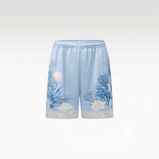 The Rococo Coraline Blue Shorts | Proprietary SILKRA™ Oceanic Baroque