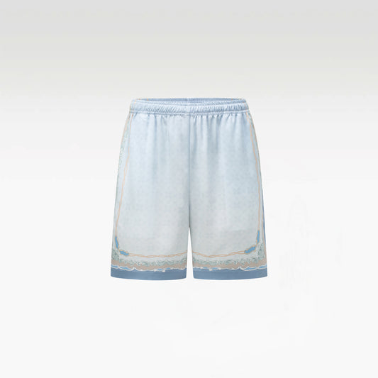 Rocaille Marine Silk Shorts | Premium Printed Silk Taffeta Baroque Ocean Grandeur Blue Pearl
