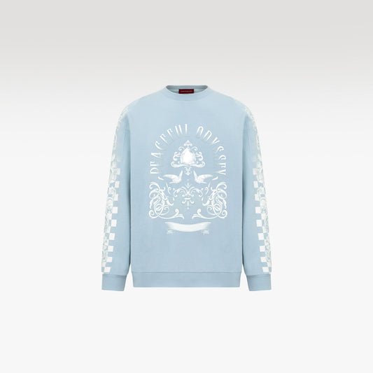 Gradient Long Sleeved Sweatshirt | Checkerboard Sleeve Accents Minimal Streetstyle