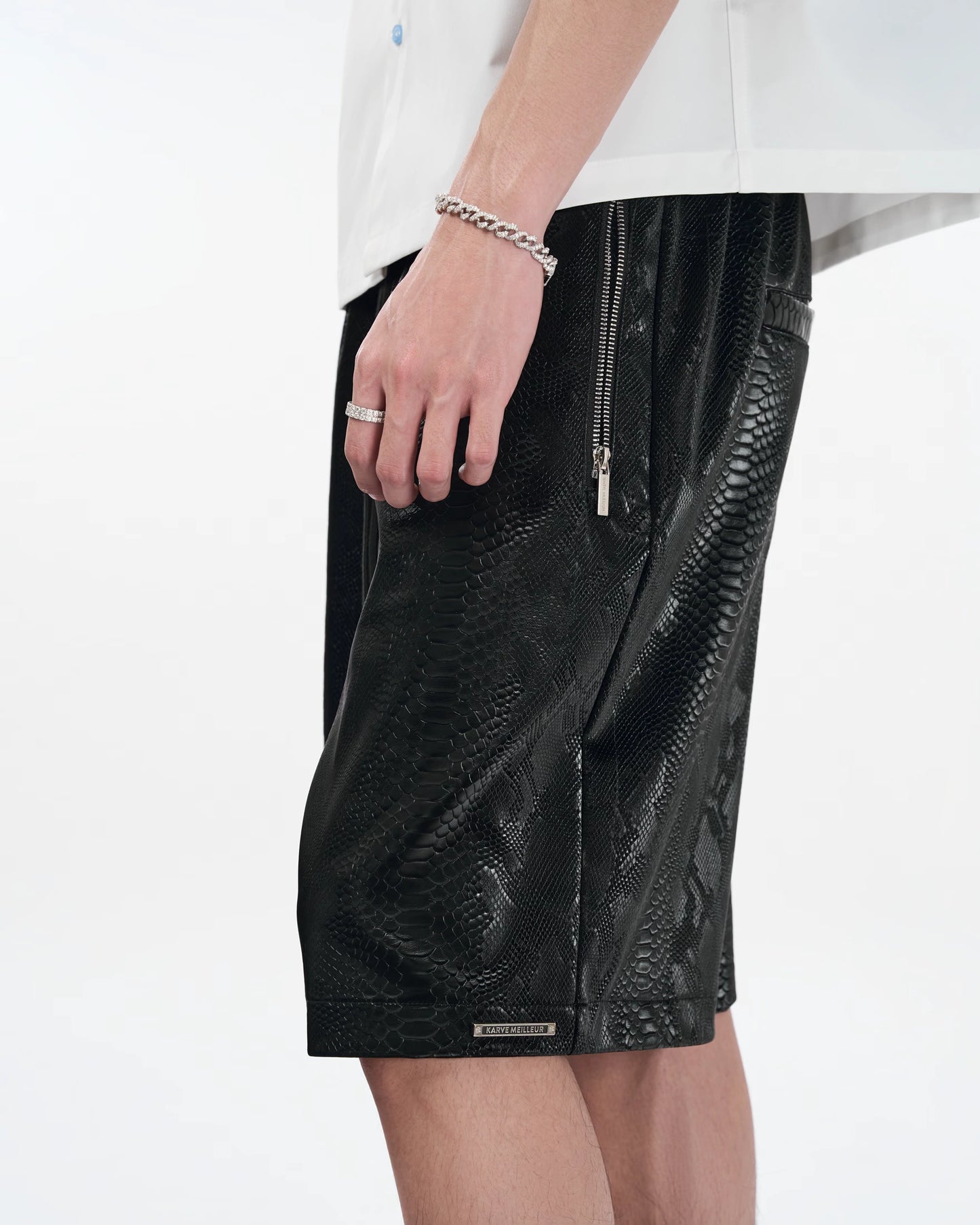 CROSS LEATHER SHORTS