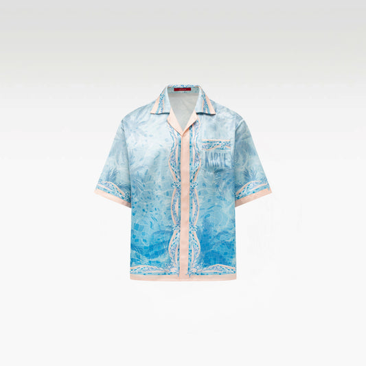 Iridescent Mosaic Silk Shirt | Premium Printed Silk Ocean Opulence Turquoise Pearl Gradient