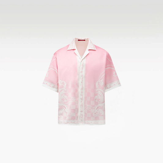 Epiphany Silk Shirt | Premium Printed Silk Cuban Collar Baroque Checkerboard Gradient Pink
