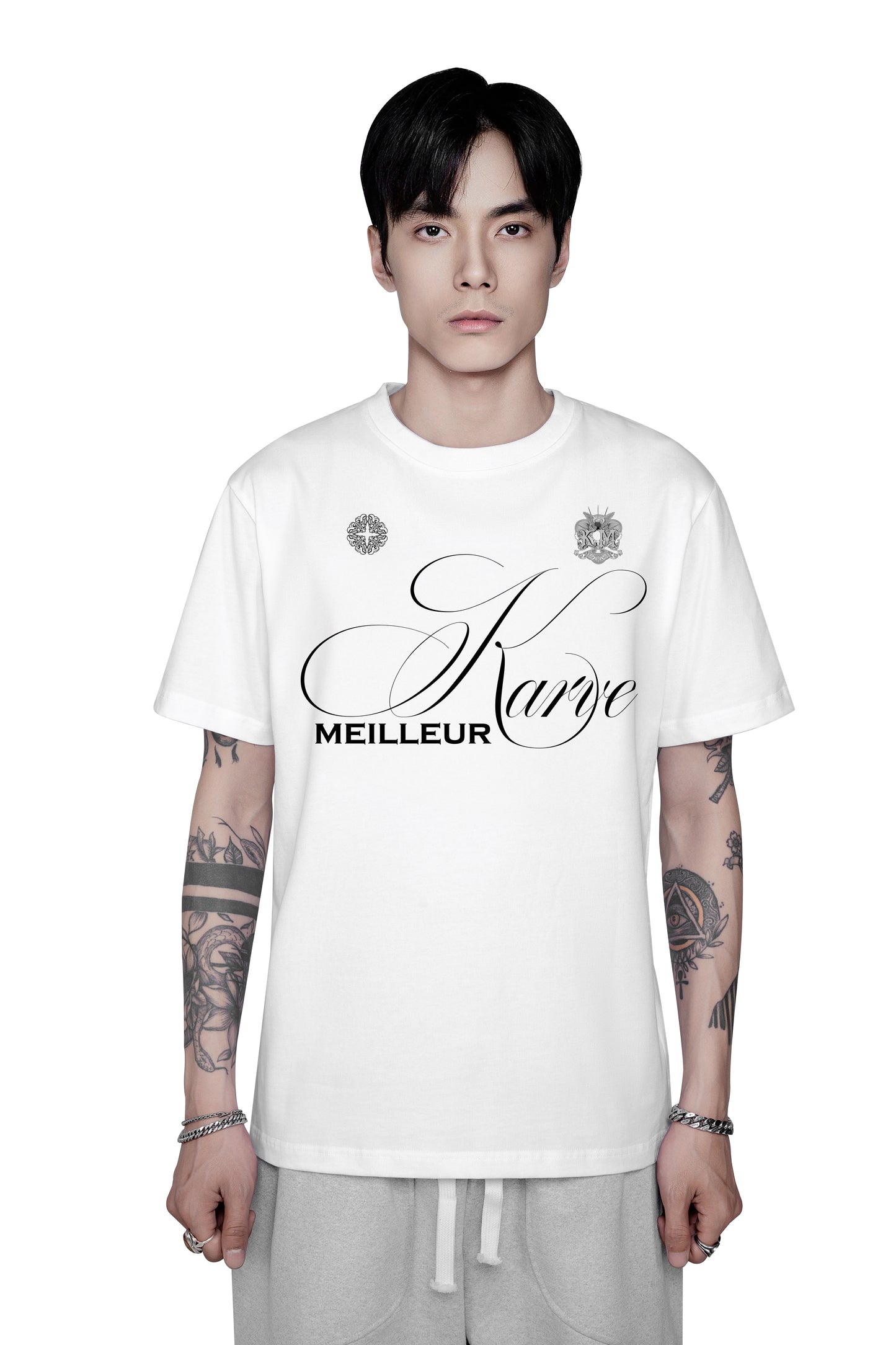 Karve Sign Slim Fit T-Shirt | Premium Cotton Graphic Tee - Nautical Knot & Carabiner White Streetwear Top