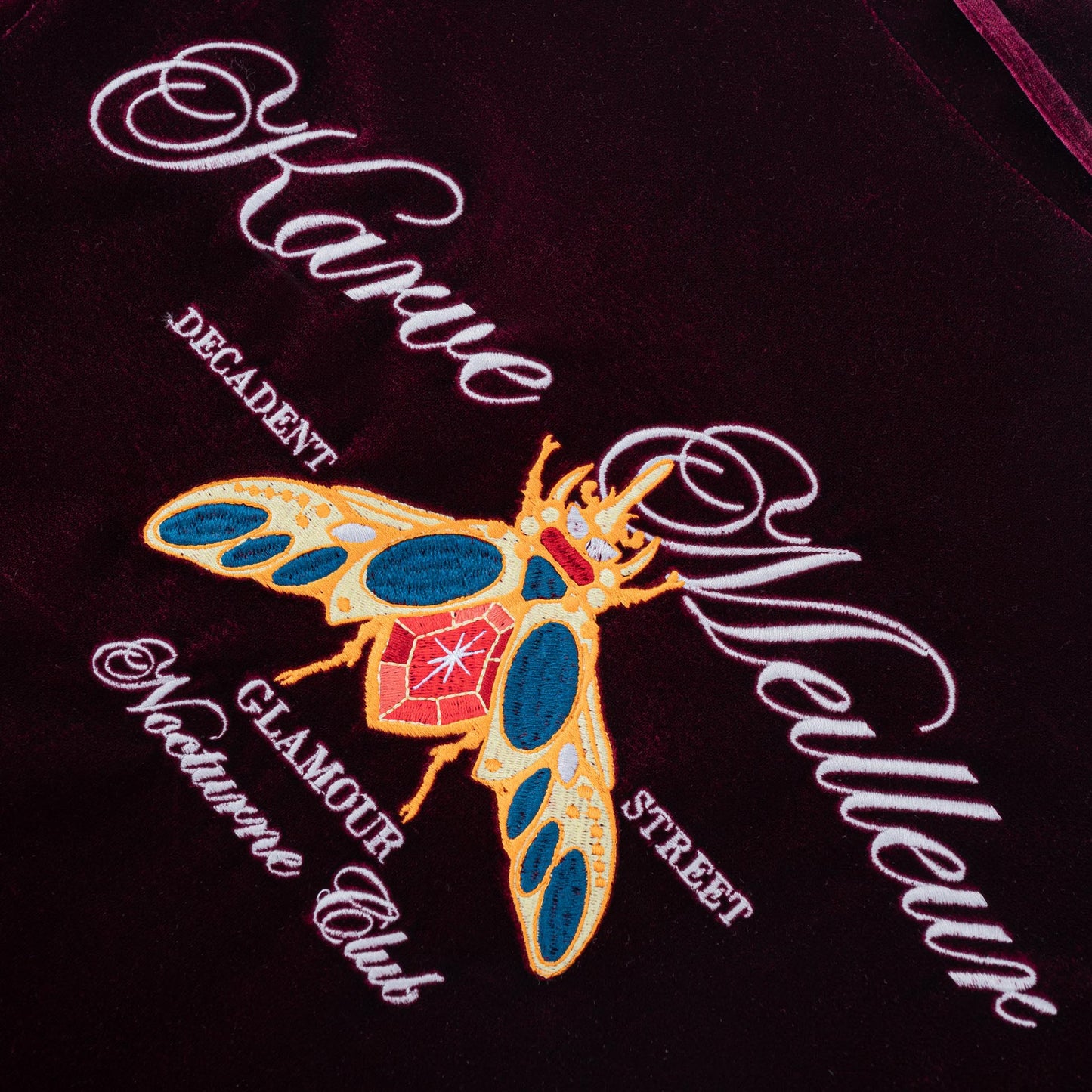 Crimson Reverie Jacket | Luxury Velvet Street Style Jacket, Signature Embroidered Decadent Bee