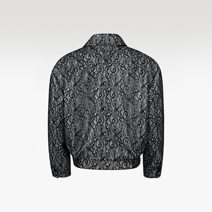 The Shadow Monarch Faux Leather Jacket | Dark Romantic Opulence Black Lace Overlay