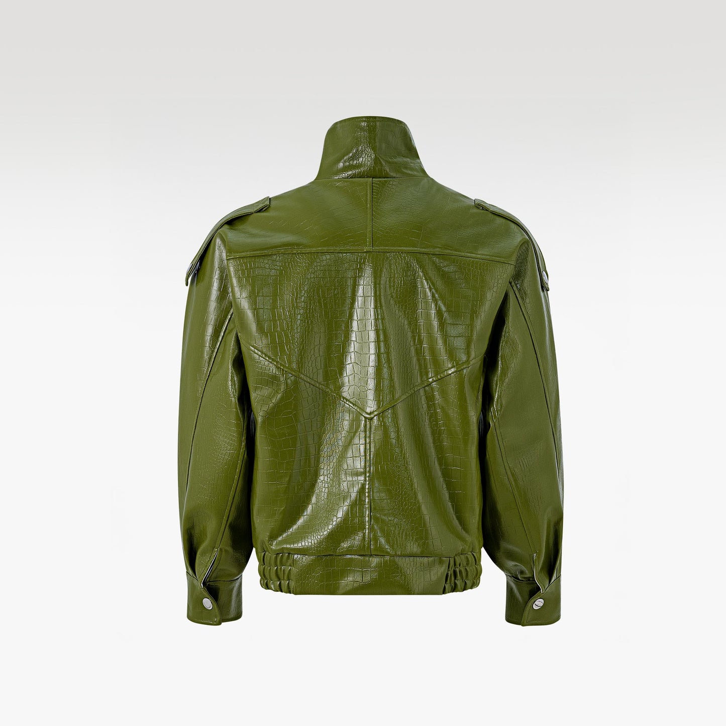 The Obsidian Cipher Faux Leather Jacket | Green Croc Faux Leather Fit