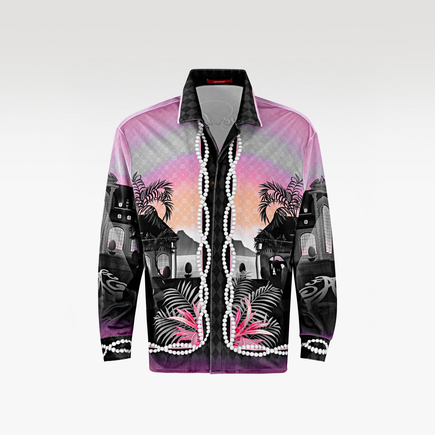 The Pink Smoke Paradise Velvet Shirt | Premium Velvet Relaxed Psychedelic