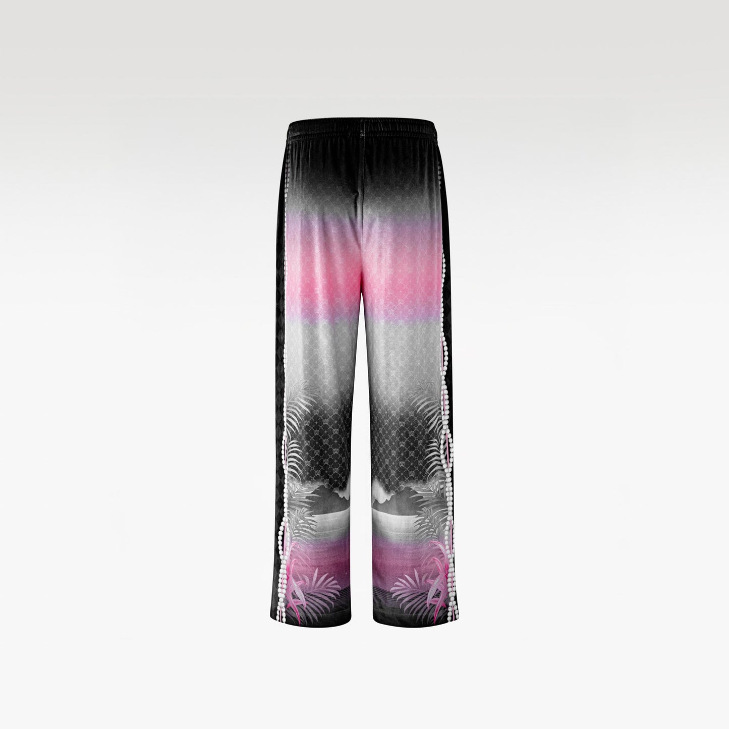 The Pink Smoke Paradise Velvet Pants | Premium Velvet Tropical Psychedelic Print