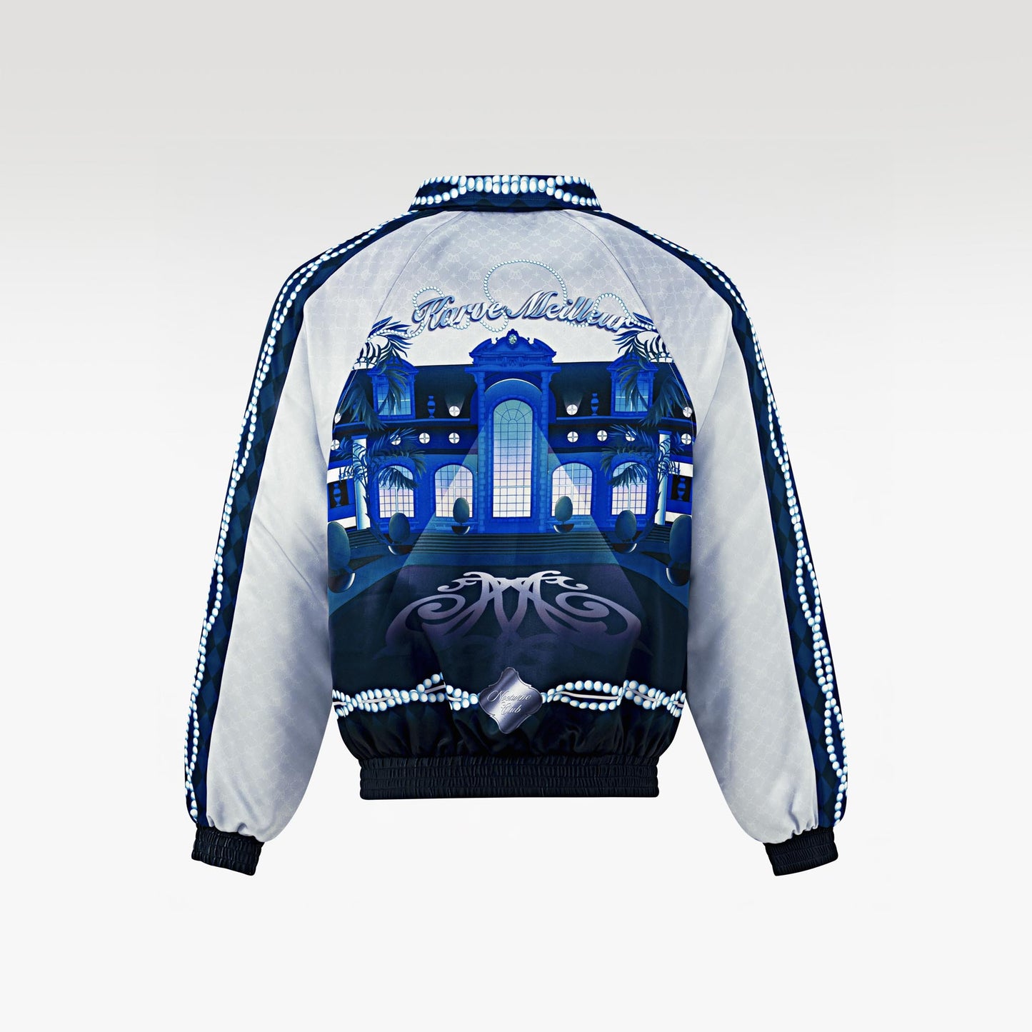 The Ocean Monarch Silk Bomber Jacket | Premium Satin Silk Tropical Night Beach Scene Print