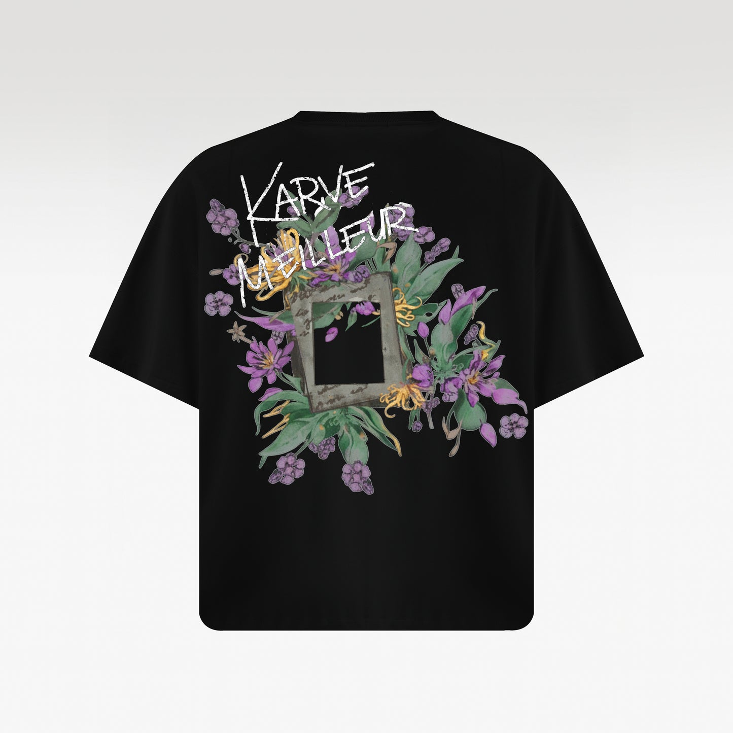 Violet Boxy T-Shirt | Boxy Fit Graphic Tee - Vintage Black Floral Gothic Streetwear Top