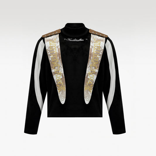 Urban Edge Long Sleeve | Mock Neck Scarf Overlay Sweatshirt