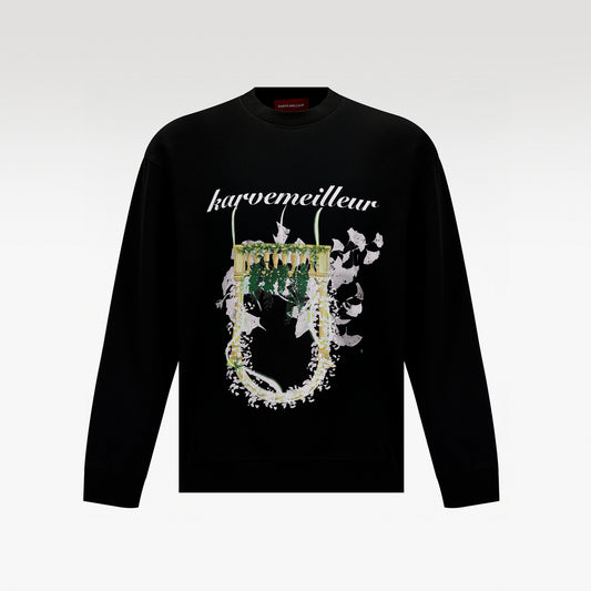 Vintage Botanical Sweatshirt | Architectural Graphic Long Sleeve Sweatshirt