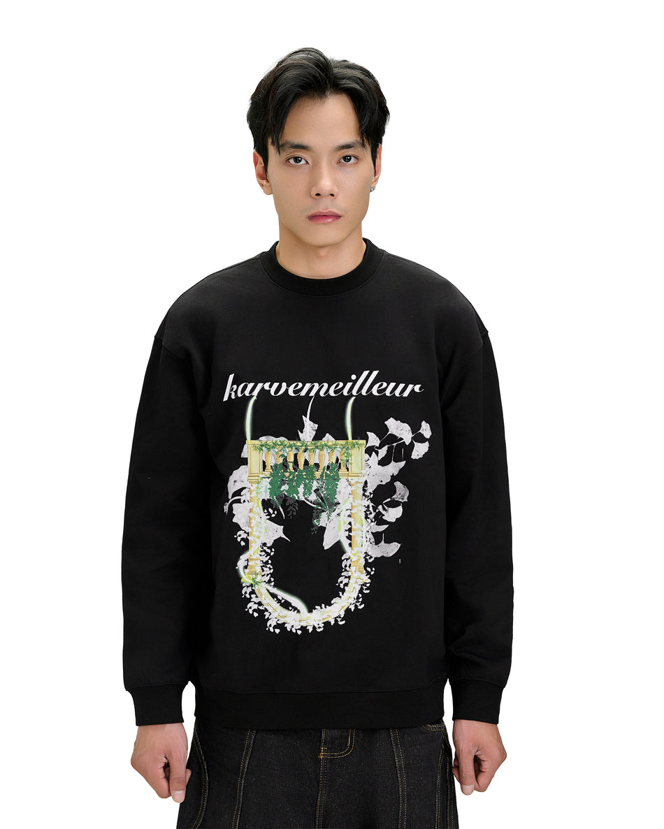 Vintage Botanical Sweatshirt | Architectural Graphic Long Sleeve Sweatshirt