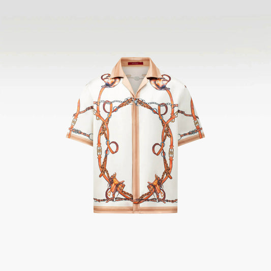 Rodeo Silk Shirt | Premium Printed Silk Taffeta Cuban Collar Short Sleeve Luxury Wild West Harness
