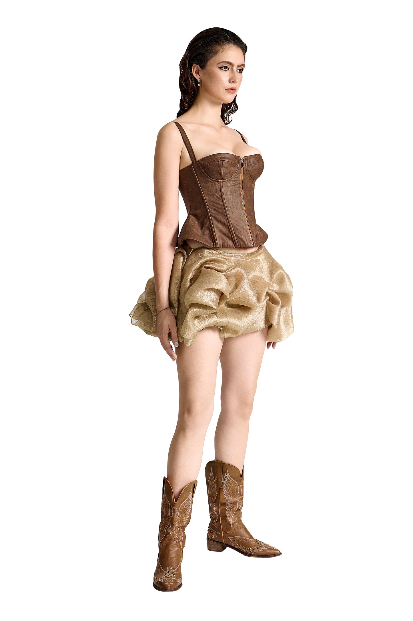 Rebellious Elegant Chiffon Skirt | Premium Earthy Beige Layered Asymmetrical Midi