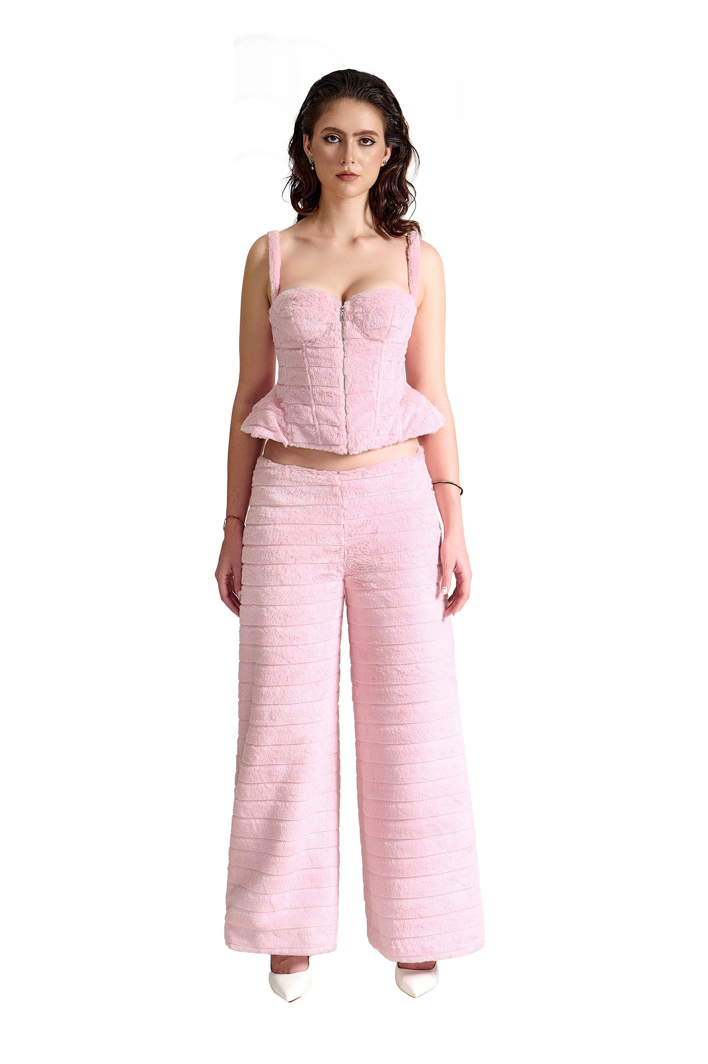 Magnolia Pants | Premium Dusty Pink Faux Fur Luxury Wide-Leg