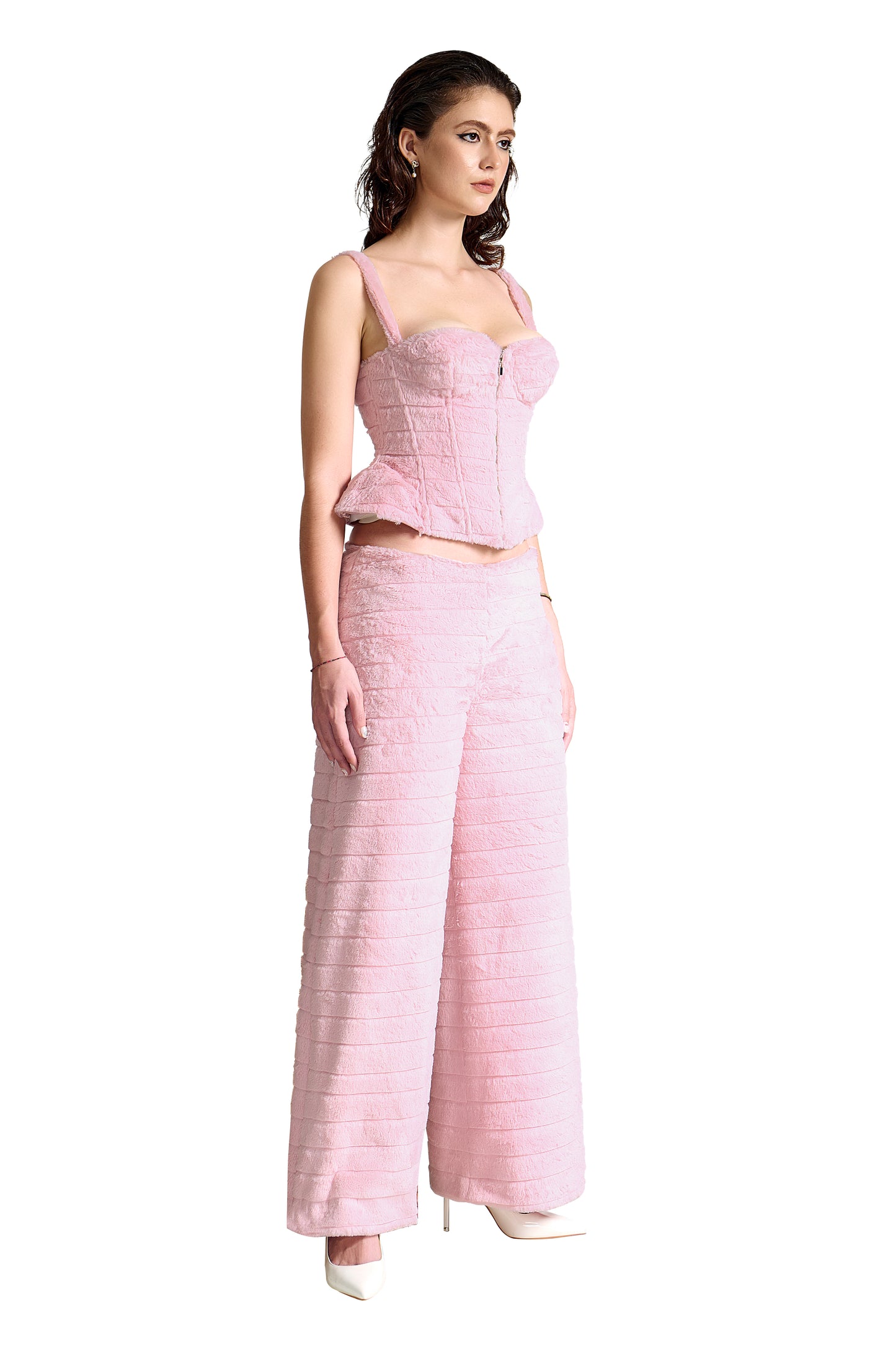 Magnolia Pants | Premium Dusty Pink Faux Fur Luxury Wide-Leg