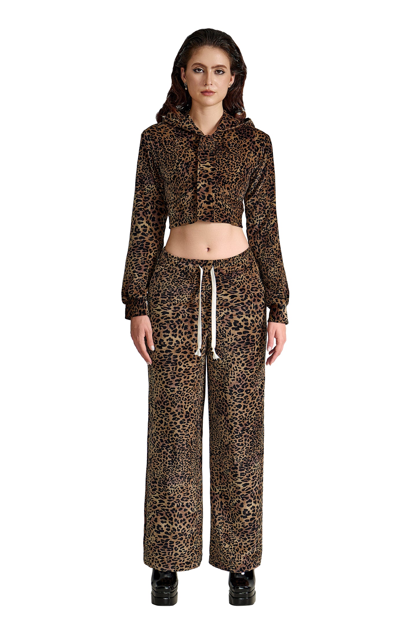 Leopard Velour Pants | Premium Leopard Print Luxury Wide-Leg