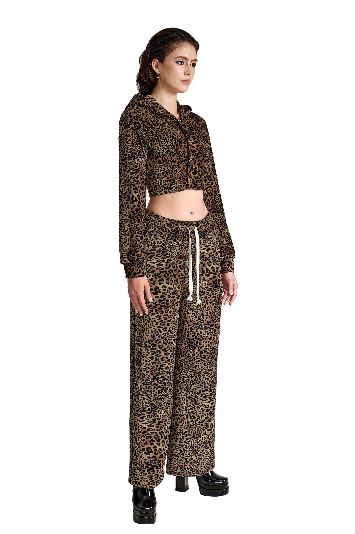 Leopard Velour Pants | Premium Leopard Print Luxury Wide-Leg