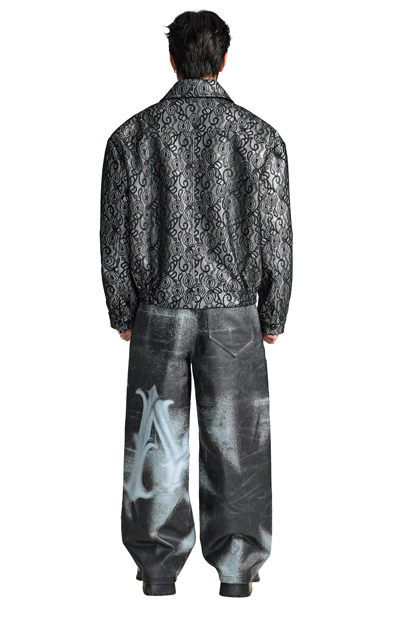 The Shadow Monarch Faux Leather Jacket | Dark Romantic Opulence Black Lace Overlay