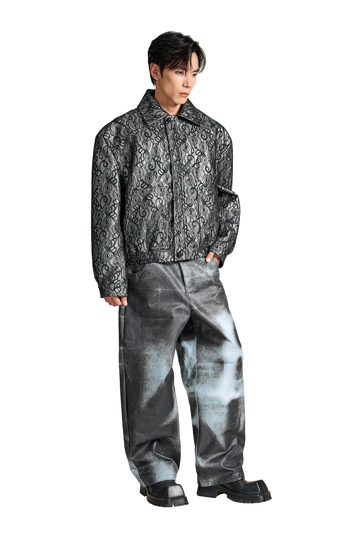 The Shadow Monarch Faux Leather Jacket | Dark Romantic Opulence Black Lace Overlay