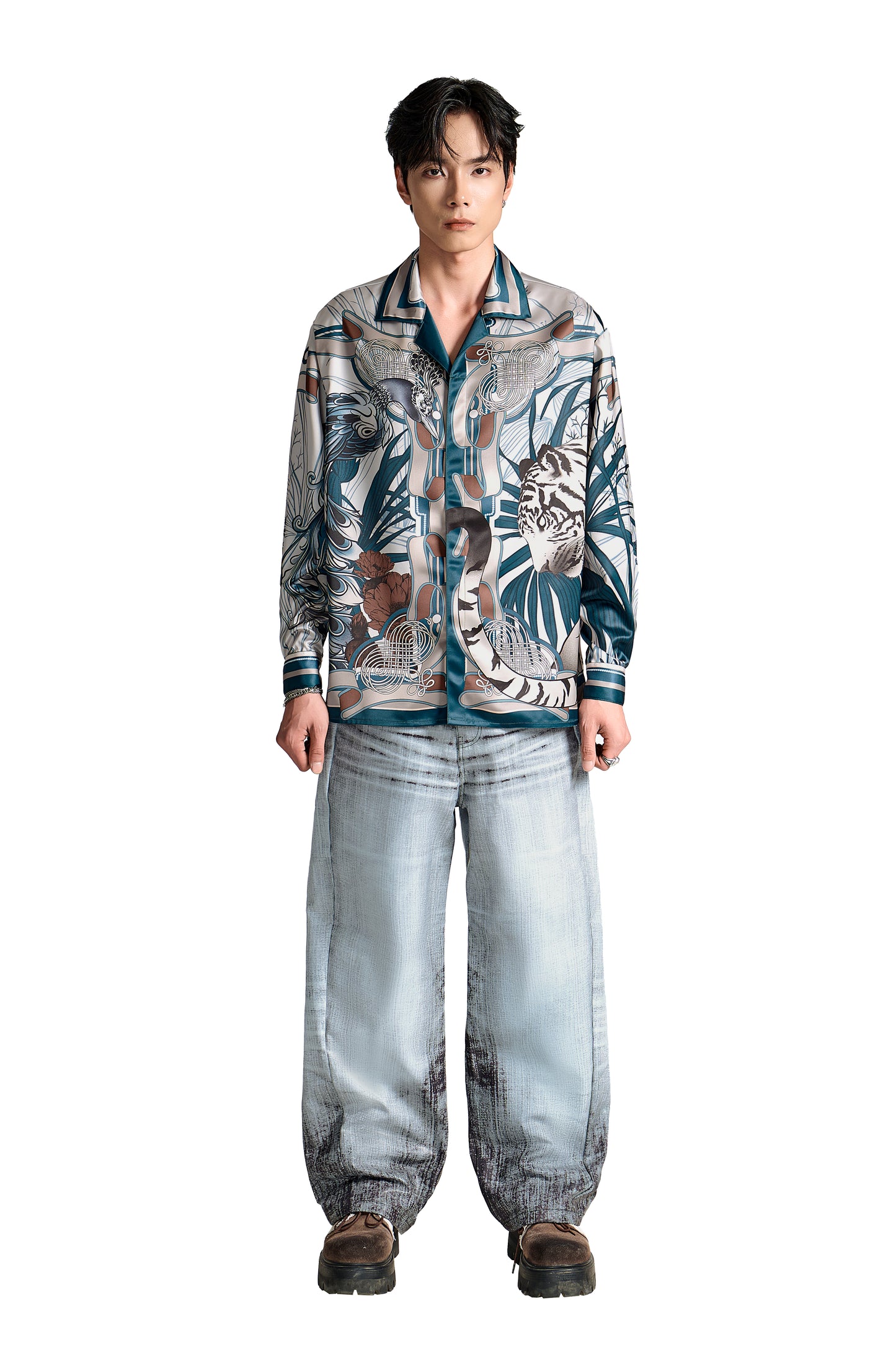 The Jade Veil Tapestry Silk Shirt | Premium Silk Relaxed Vintage