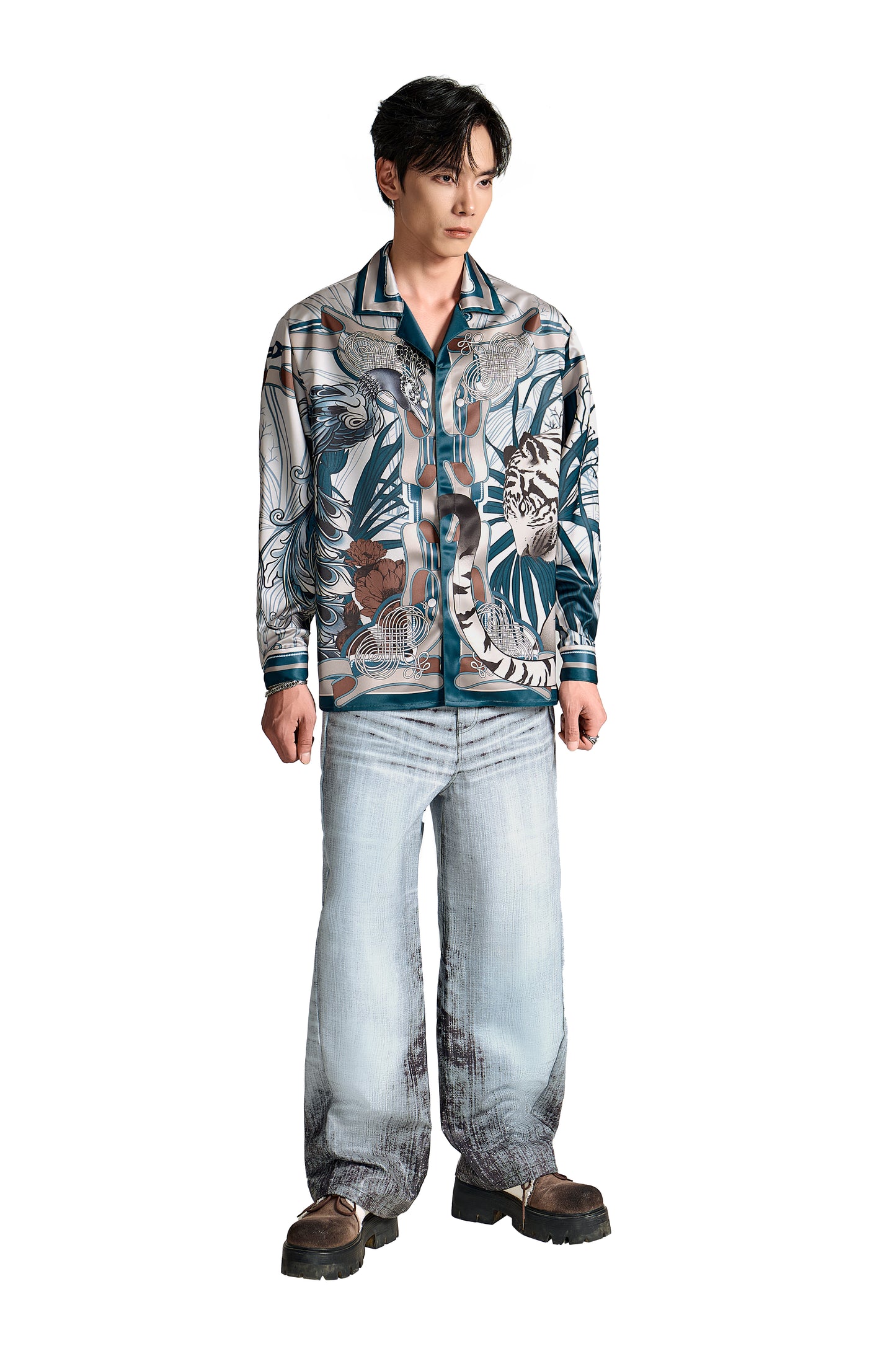 The Jade Veil Tapestry Silk Shirt | Premium Silk Relaxed Vintage