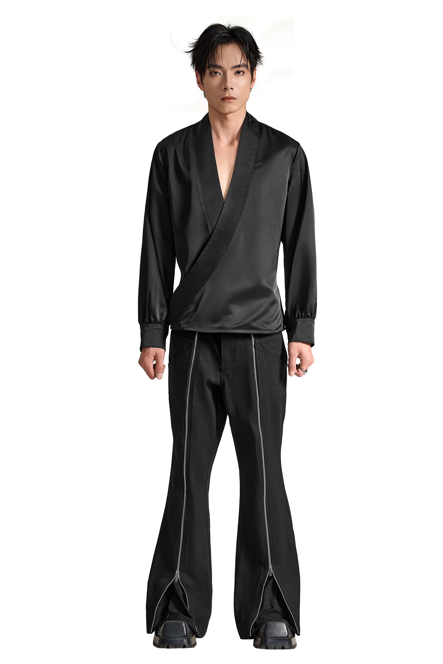 The Platinum Vault Silk Shirt | Shawl Collar Wrap Elegant Adjustable Fit